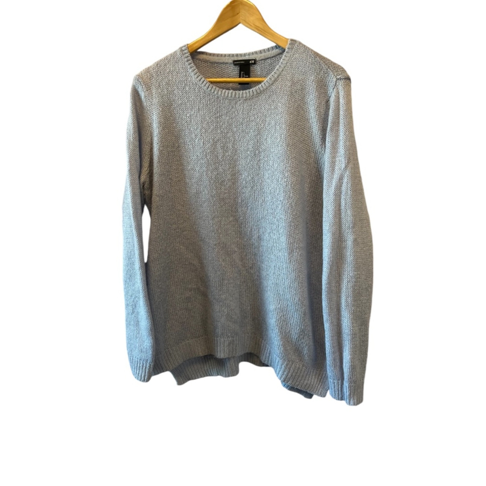 H&M Blue Mohair Blend Long Sleeve Knit Pullover Crew Neck Knit Sweater L - Picture 2 of 9